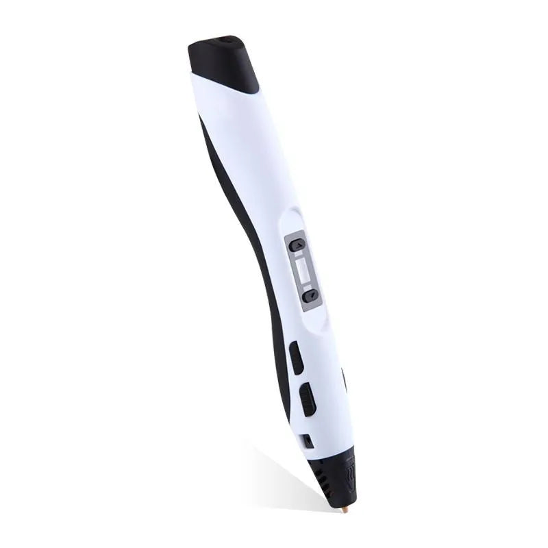 3D painting graffiti pen in black plastic, 180mm long, on a flat surface with coloured filament