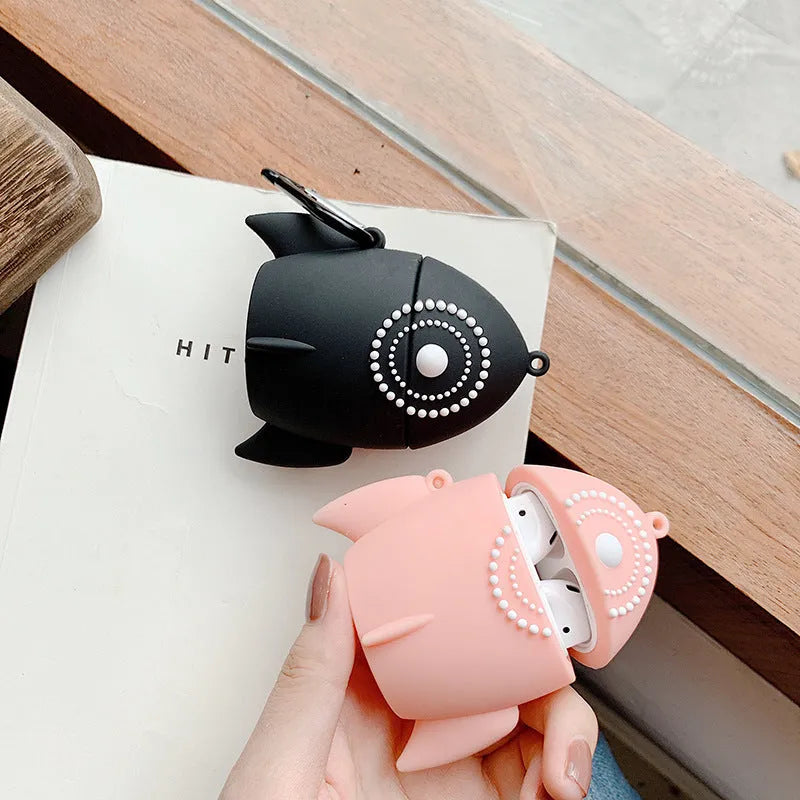 Black and pink silicone protective covers for AirPods 1 and 2 charging cases