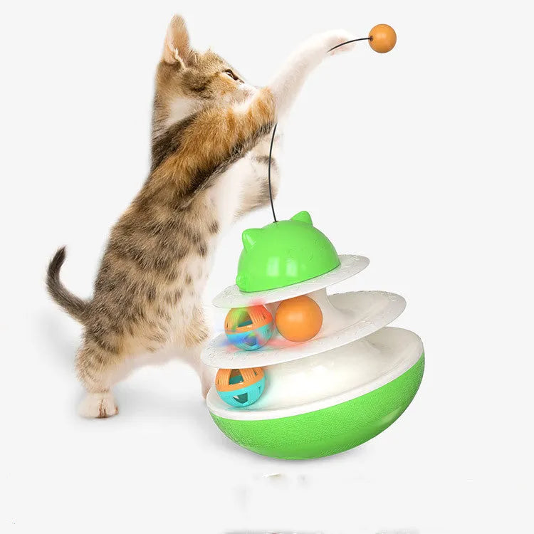 Cat track toy with plastic track and ball in lake blue, yellow, and green colour options