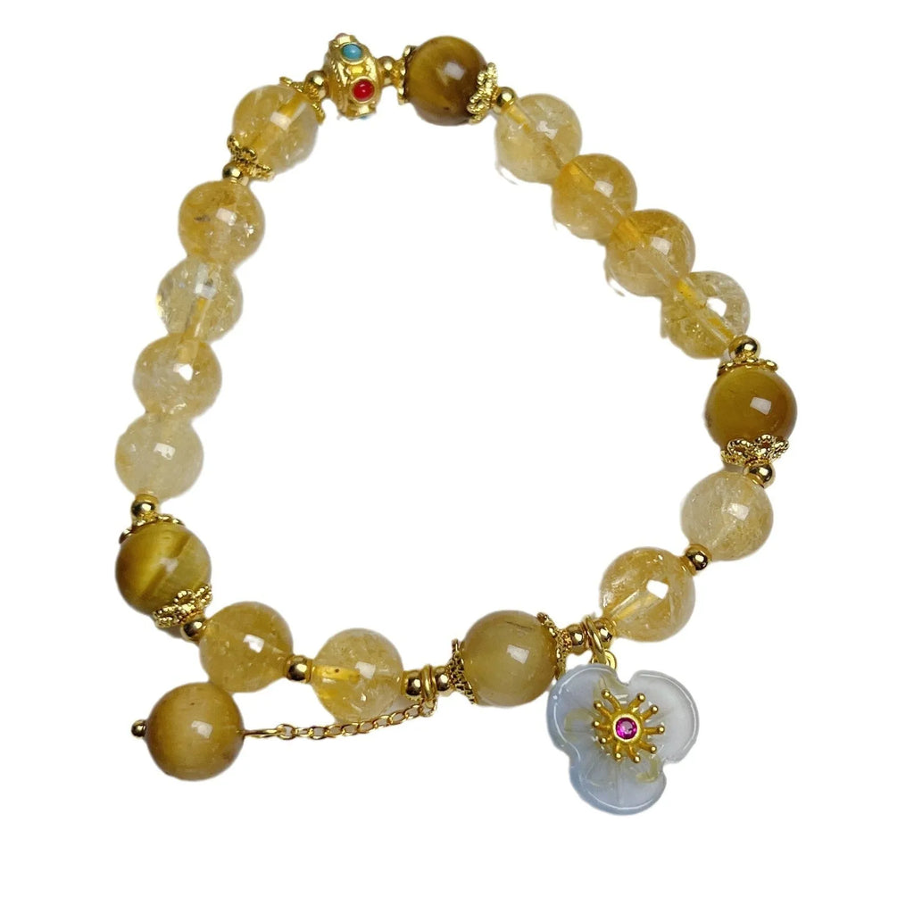 Handmade citrine crystal bracelet with flower tassel detail for women