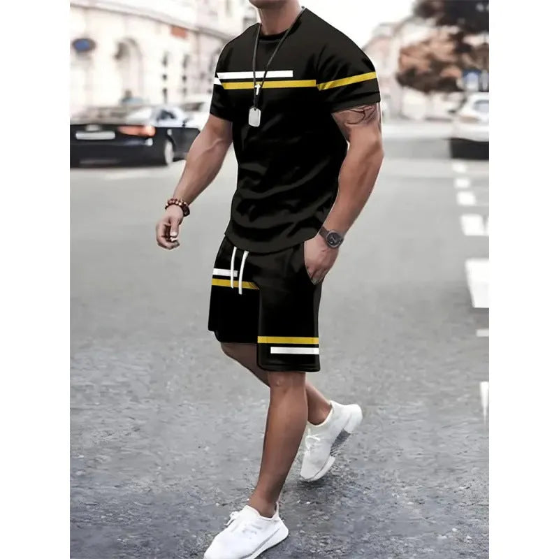 Sports two-piece set with short-sleeved T-shirt and shorts in polyester, multiple colours, sizes XS to 6XL
