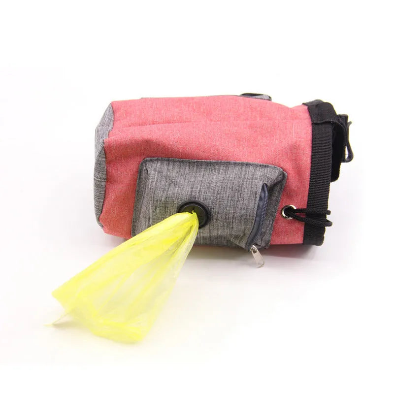 Collapsible pet travel water bottle in blue with drinking tray extended, ready for outdoor use