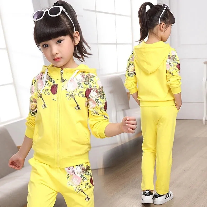Children's pink hooded tracksuit set with long sleeves and matching trousers for age 8 plus.