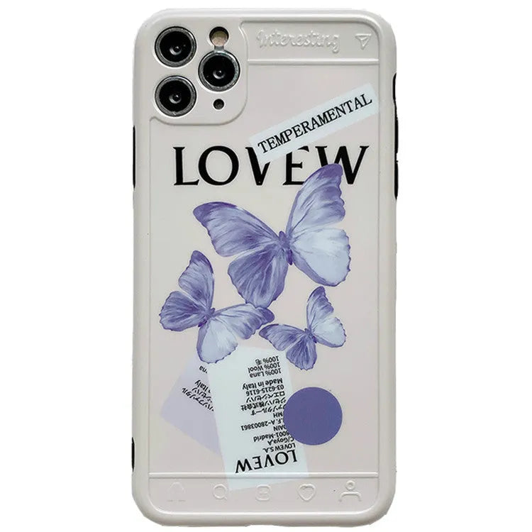 Purple butterfly phone case cover in IMD soft shell material for iPhone