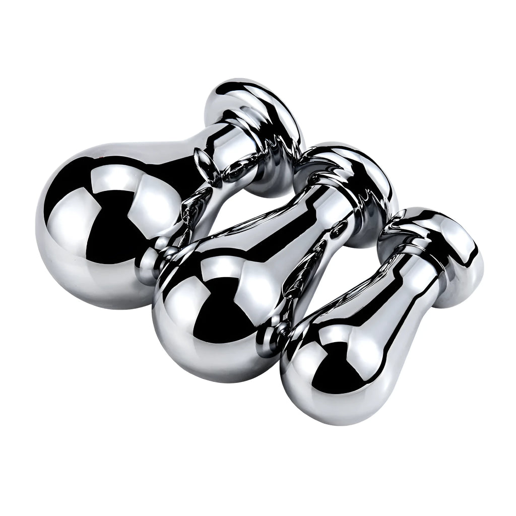 Silver metal bulb butt plug made from aluminium alloy on white background