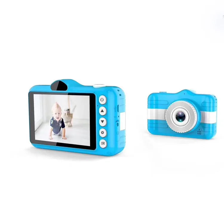 3.5 inch large screen cartoon digital HD camera for kids in pink with anti-fall silicone case