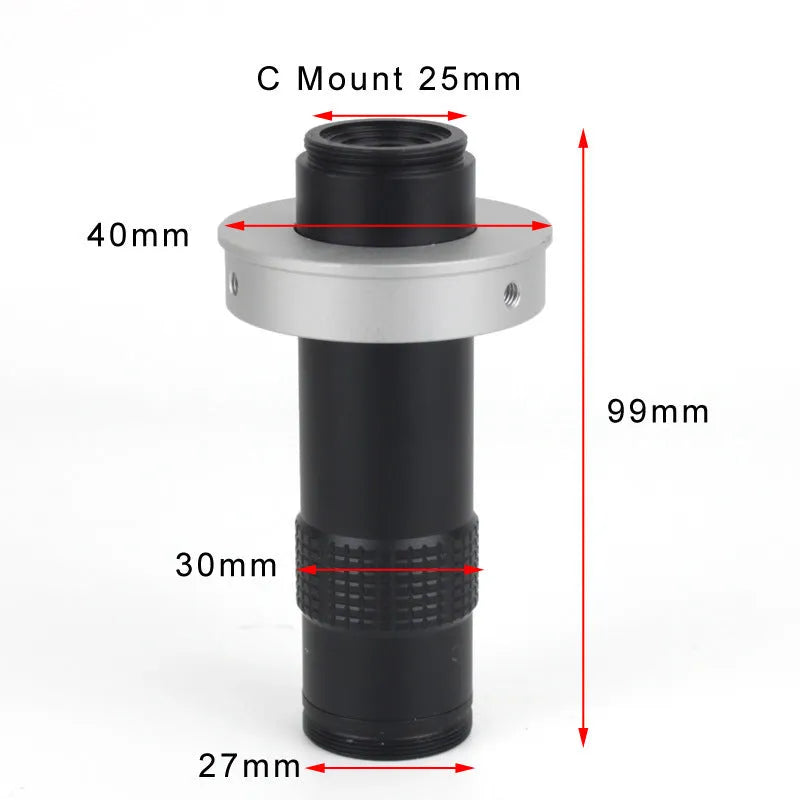 Black industrial camera monocular lens for 130x magnification inspection with 60-300mm working distance
