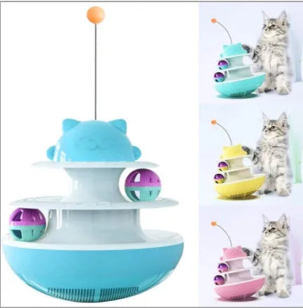Cat track toy with plastic track and ball in lake blue, yellow, and green colour options