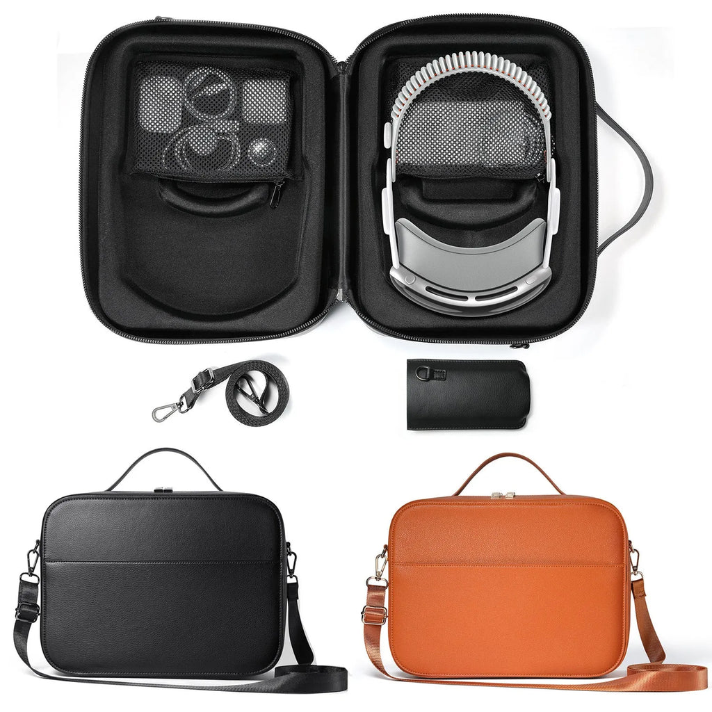 Vision Pro MR glasses storage box in superfiber material showing black and brown colour options