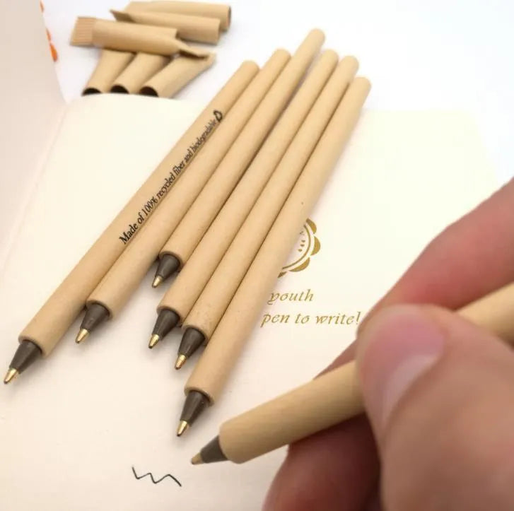 Eco-friendly kraft paper tube pen 15.5cm with bullet 1.0 head and blue or black oily ink
