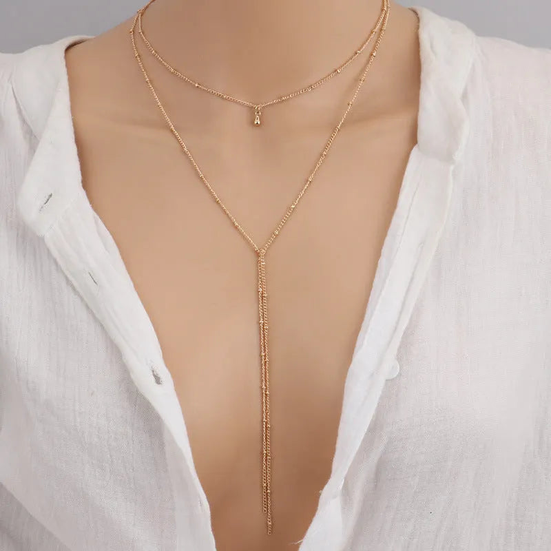Simple retro clavicle necklace geometric multi-layer alloy electroplated golden silver chain