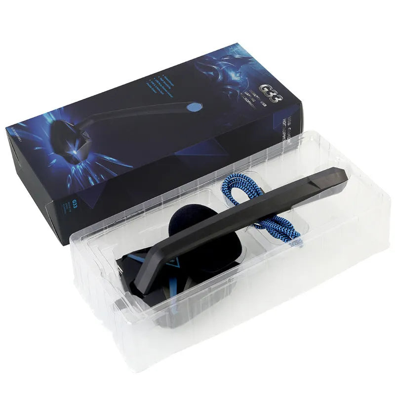 G33 Gaming Microphone in Blue with USB interface and 1.5m cable, omnidirectional pointing pattern.