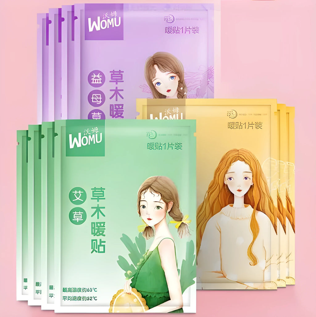 Self-heating warm plaster with four material options: argy wormwood, ginger, motherwort, and sea salt variants