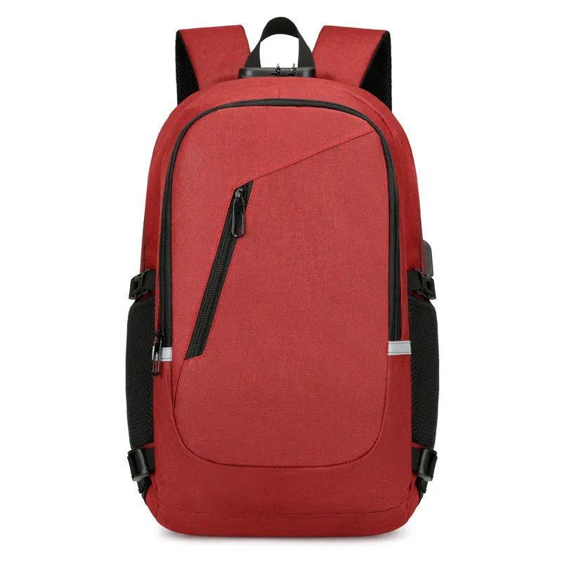 Men's Oxford cloth computer backpack in a solid colour with street style design.