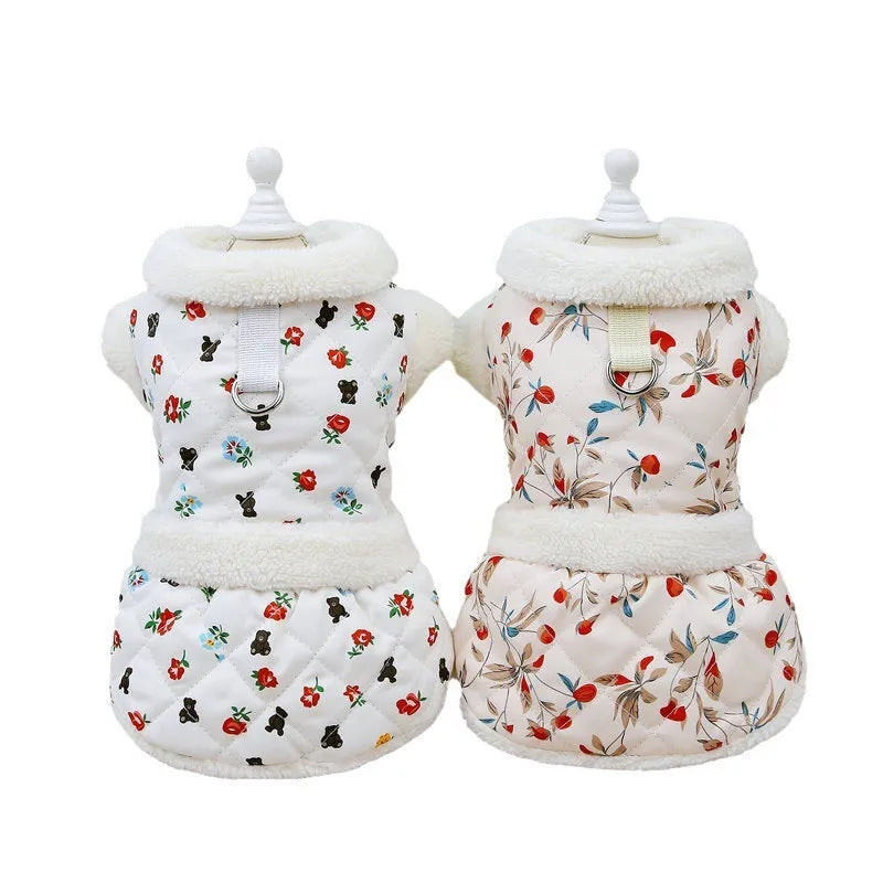 Pet cat clothes in cotton velvet broken card printing fabric available in pink and white sizes XS to XL for cats