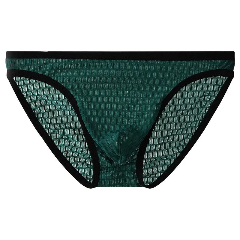 Men's low waist transparent lace underwear shorts in multiple colours on size chart