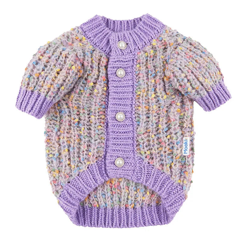 Purple knitted dog cardigan sweater for small dogs in XL and XXL sizes