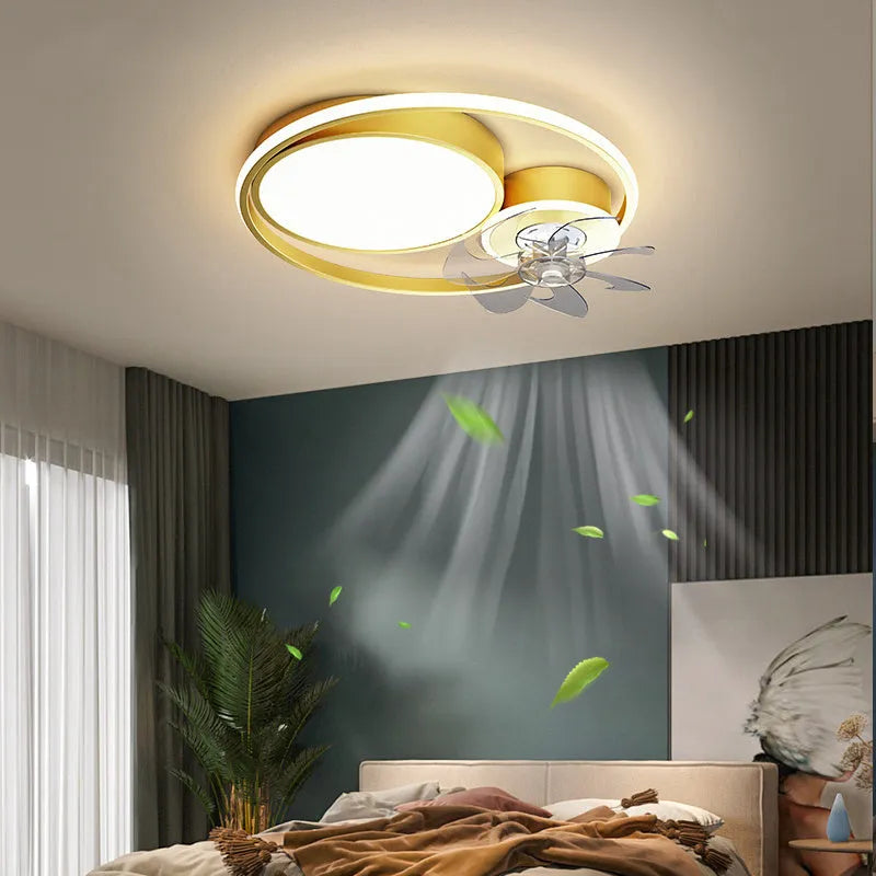 48cm diameter ceiling fan with light in Nordic style, featuring metal blades and an acrylic lampshade.
