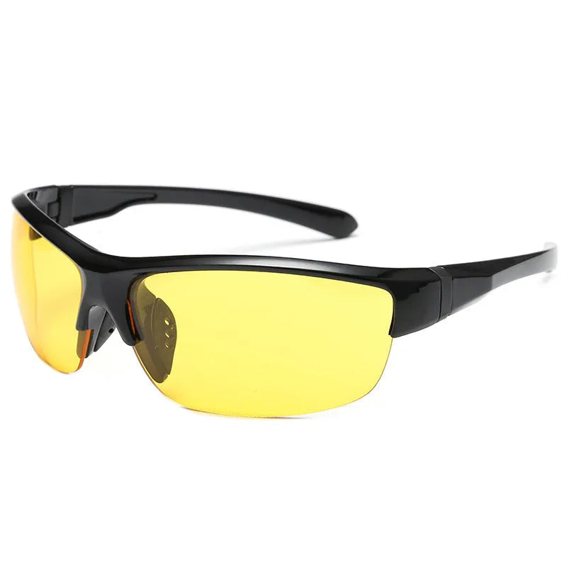 Men's windproof cycling sunglasses with a semi-frameless polycarbonate frame in multiple colour options.