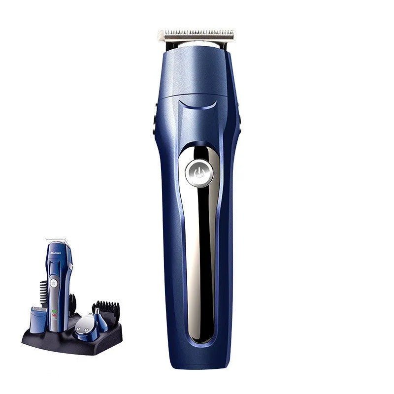 Blue adult multifunctional electric clipper with nose hair attachment and USB charging cable