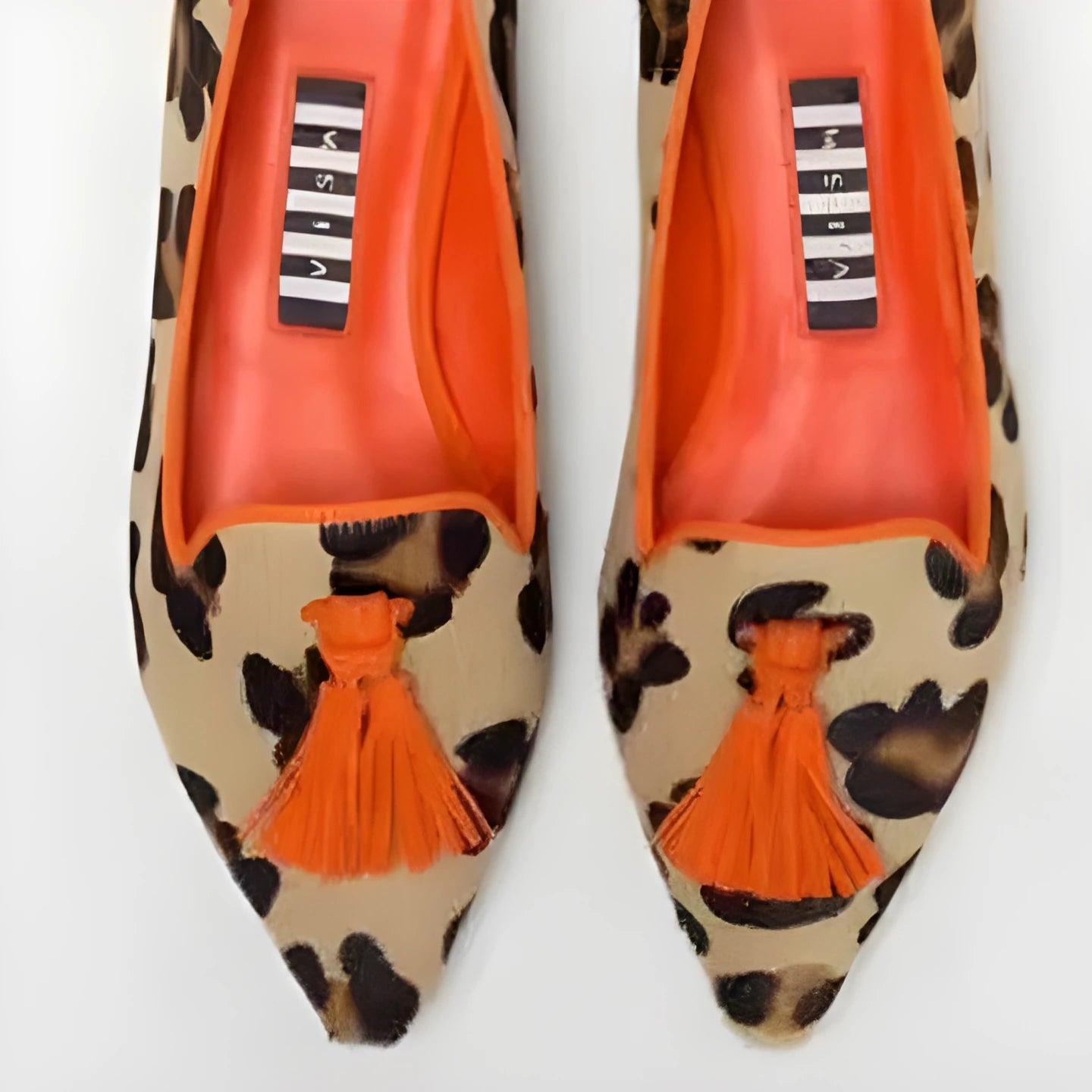 Women's low-cut pointed-toe colourblock tassel flat shoes in Brown Green, canvas upper, rubber sole
