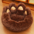 Plush kennel thickened pet bed in coffee colour with hand-shaped brush nest design on a white background