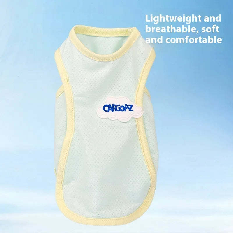 Grass green sleeveless vest for a cat, made from thin polyester fabric, on a white background.