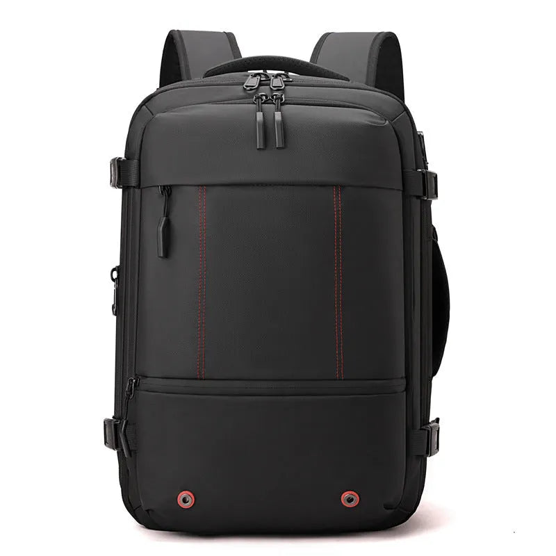Men's business backpack with belt password lock, Oxford cloth, black airbag type, scalable 20-35L capacity