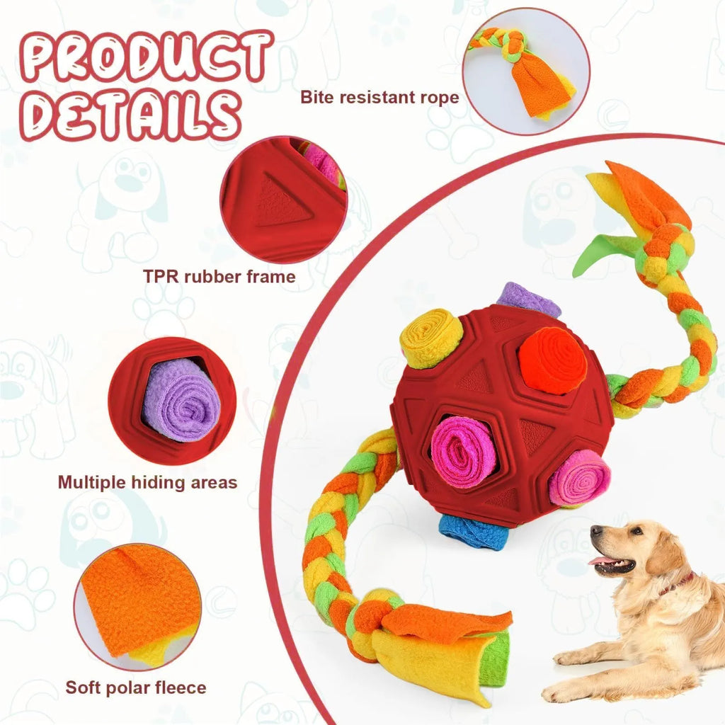 Colourful bite-resistant dog sniffing ball puzzle toy for IQ training and slow feeding.
