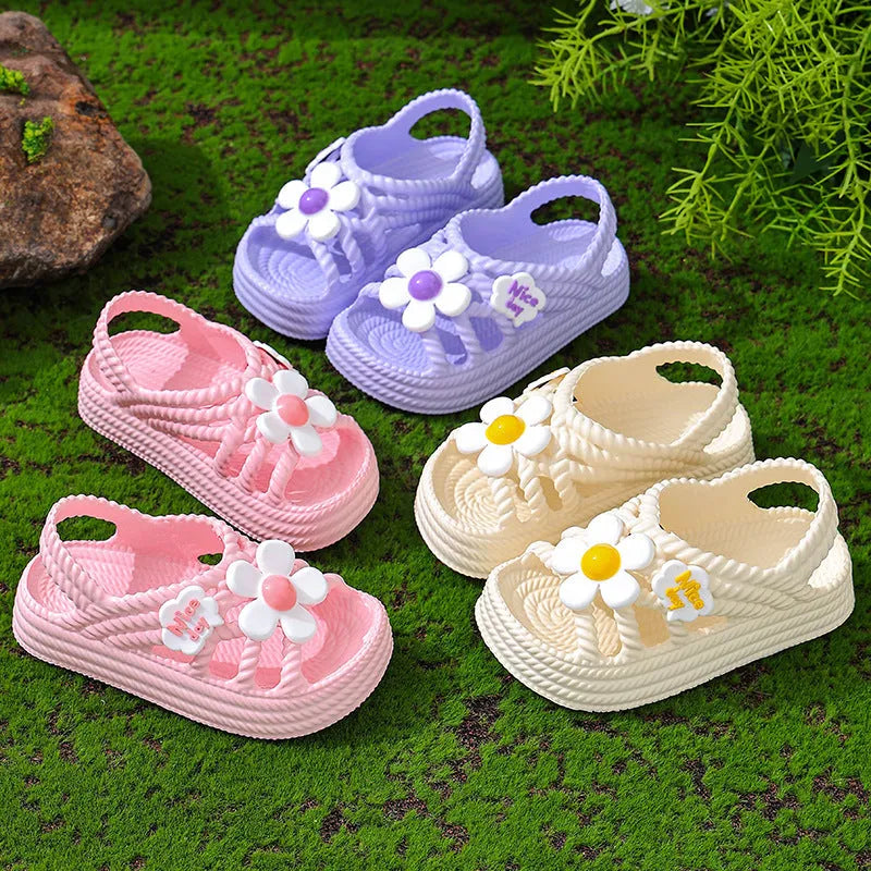 Girls' sandals with flower pattern and EVA non-slip sole in pink colour for ages 4-6