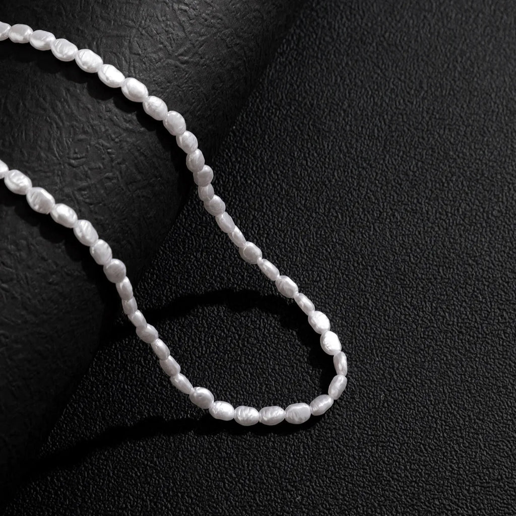 White U-shaped imitation pearl necklace for men with adjustable chain