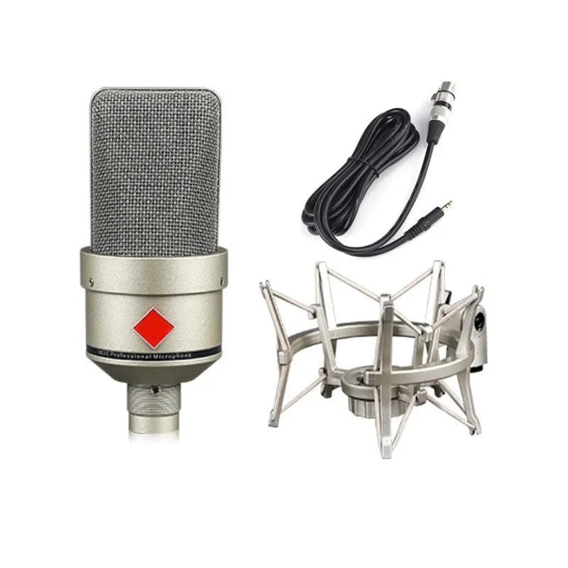 Wired condenser microphone with stand in champagne gold or black gold for singing and recording
