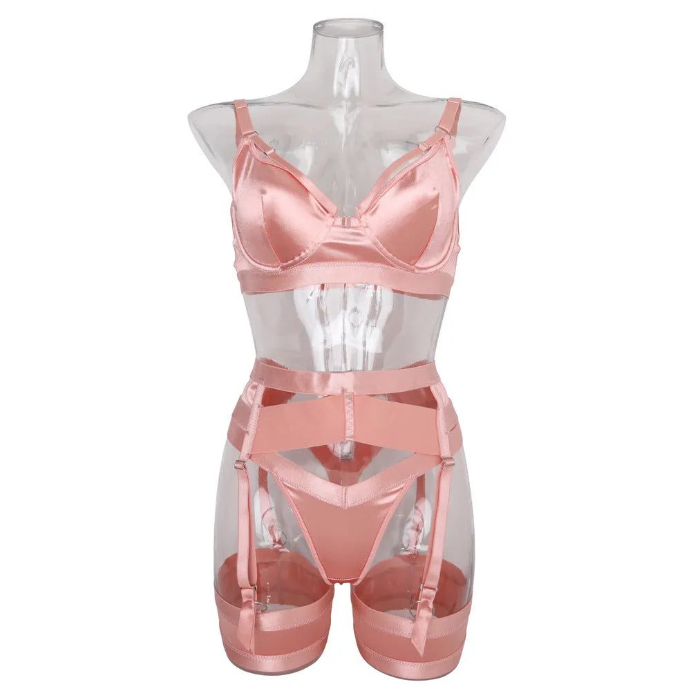 Women's ultra-thin polyester garter belt corset set with matching pants, available in sizes S-4XL and 15 colours