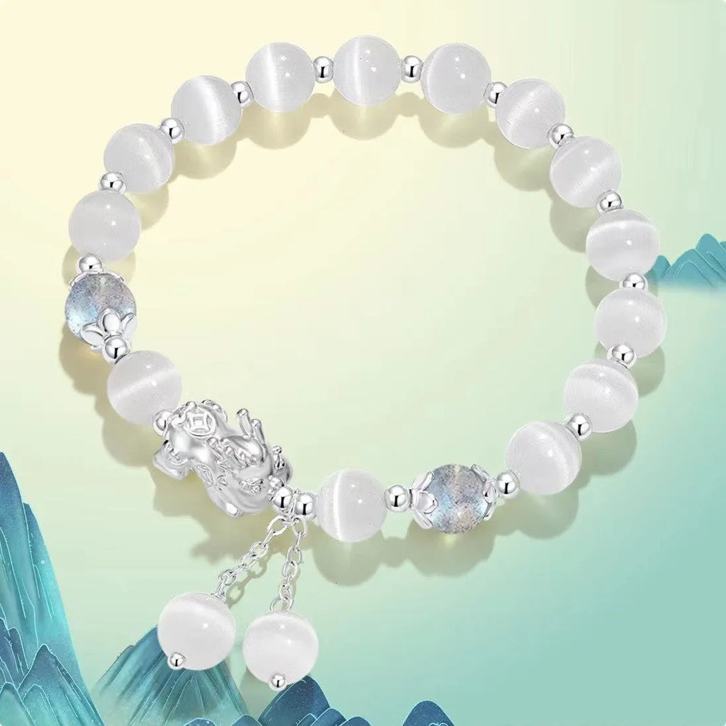 Natural black agate couples bracelet with 10mm wave beads and grey opal accents