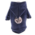Blue hot dog dog costume on pet with grey background, available in sizes S to XXL