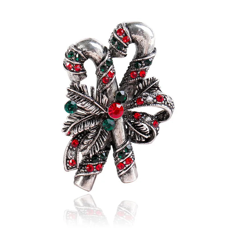 Christmas suit pin brooch alloy inlaid artificial gems ancient gold colour bells style