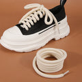 Round woven shoelaces with 10mm diameter in white, beige, and black colours for bread shoes