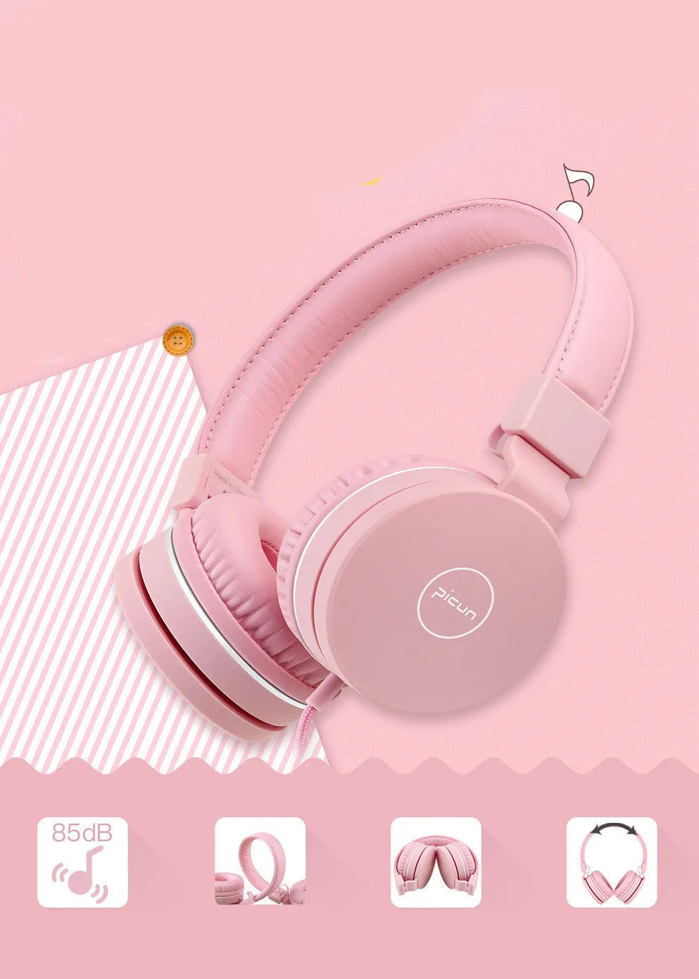 Bengoo C30 wired on-ear headphones in mint green with a braided cable and 3.5mm plug