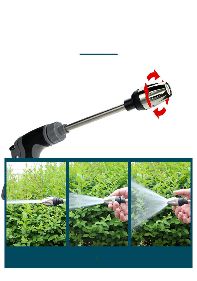 High-pressure car wash water gun set in grey with foam pan and water hose