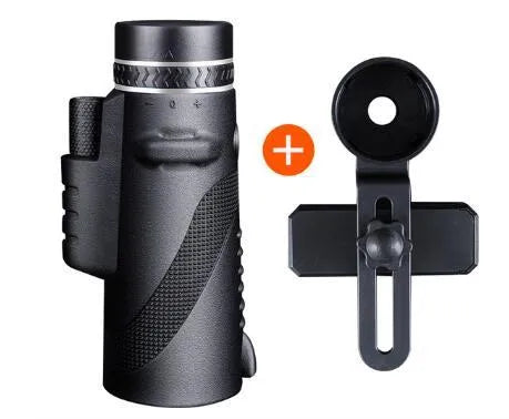 Black 40x60 monocular telescope with 144mm length, shown for birdwatching and outdoor use.