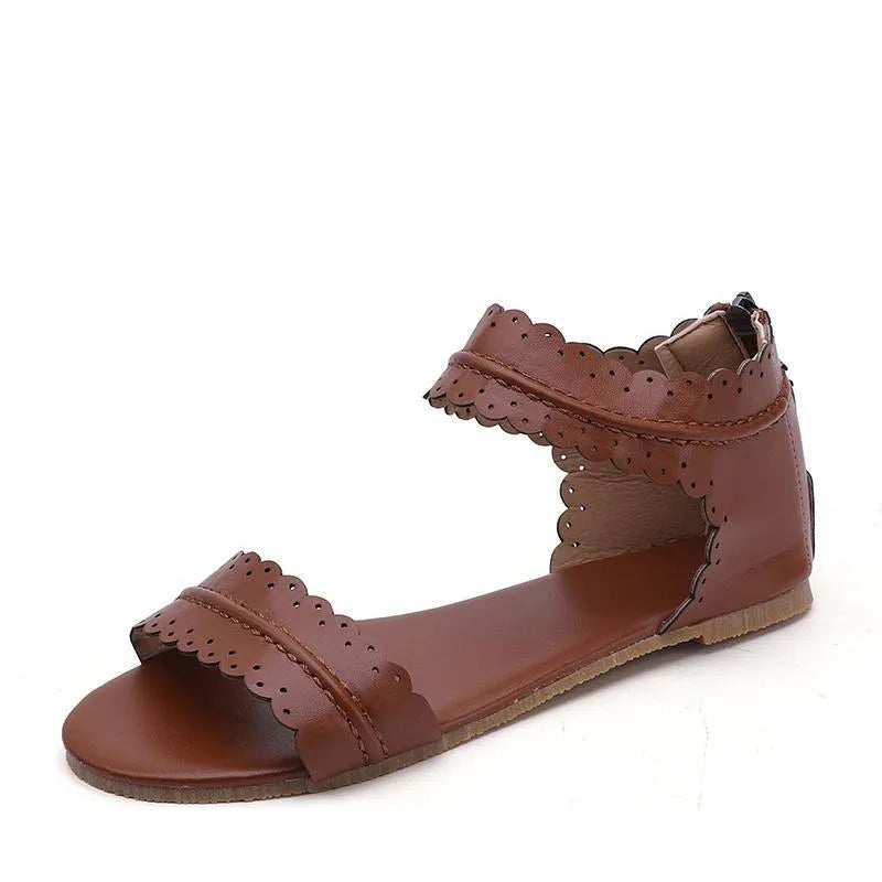 Ladies sandals with artificial PU upper and beef tendon sole, shown in black, brown, purple, and reddish brown colours, sizes 34-43