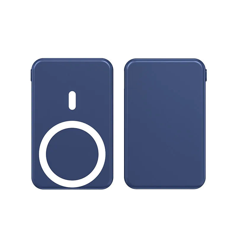 Ultra-thin 10000mAh power bank with magnetic wireless charging for iPhone in black, blue, and white colours