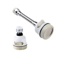 White and grey ABS faucet booster shower attachment with 3-mode spray and 360-degree rotation on round kitchen tap
