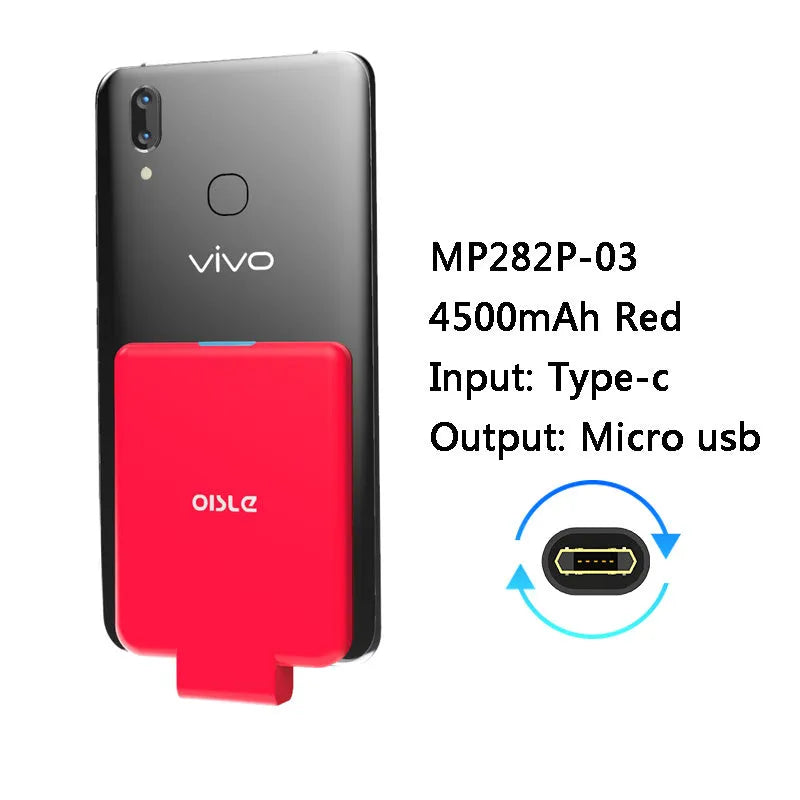 Back clip battery portable charger with magnetic clip in multiple colours