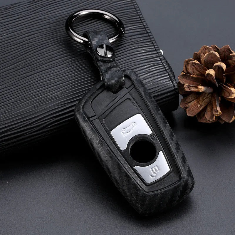 Carbon fibre silicone key bag for car key fob protection with single bag braided rope style