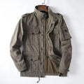 Men's loose fit cotton jacket in light brown colour with zip front closure