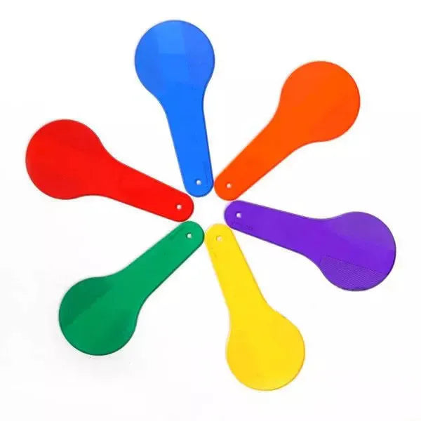 Six PVC colour learning boards in red, yellow, blue, green, orange, and purple