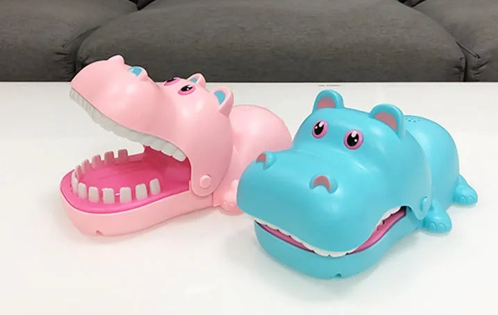 Multicoloured plastic bite hand animal toy in dog, crocodile, shark, and hippo shapes for parent-child game play