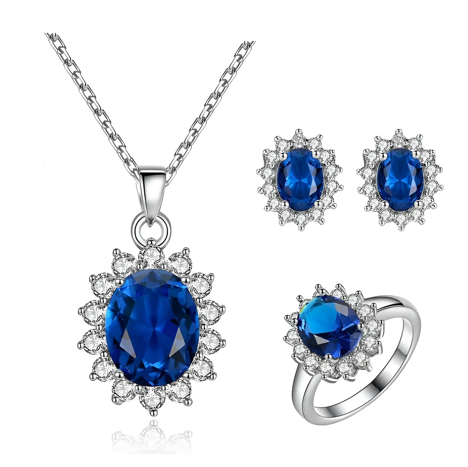 Sunflower jewelry set with copper necklace, ring, and stud earrings on display