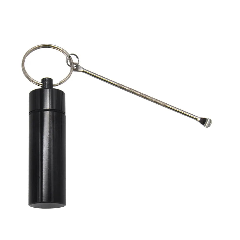 Aluminum portable pill box with spoon and keychain in five colour options